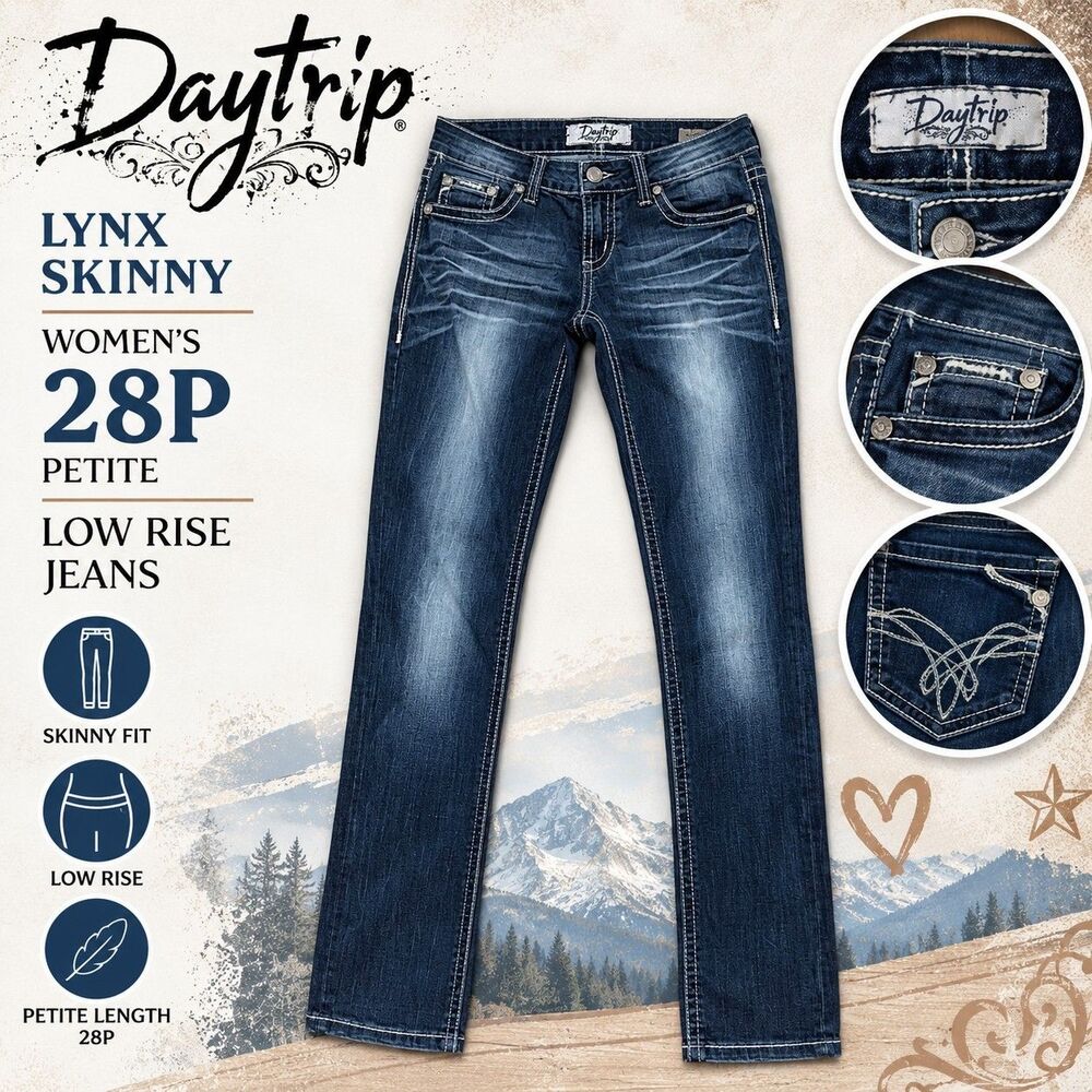 Daytrip Lynx Skinny Women's 28P Petite Low Rise Dark Wash Blue Jeans